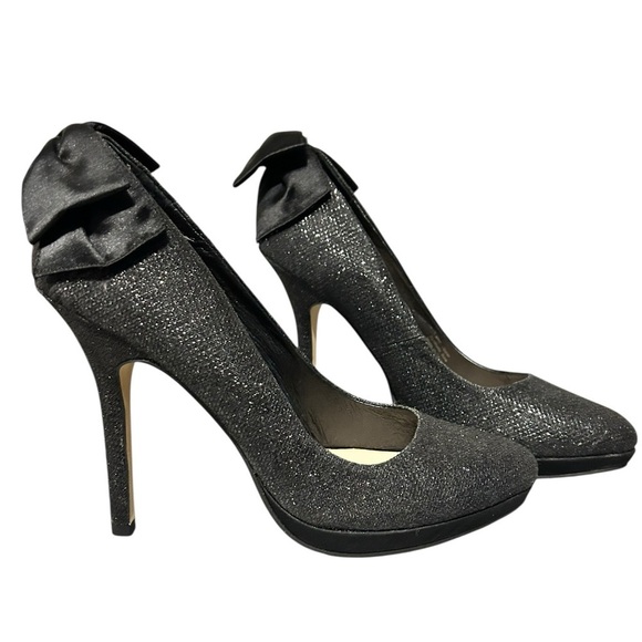 NWOT MENBUR Extravagante Black Glitter Back Bows Heels Stilettos EU40 US9-9.5 - Picture 2 of 10